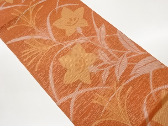 JAPANESE FUKURO OBI FOR SUMMER / WOVEN BALLOON FLOWER